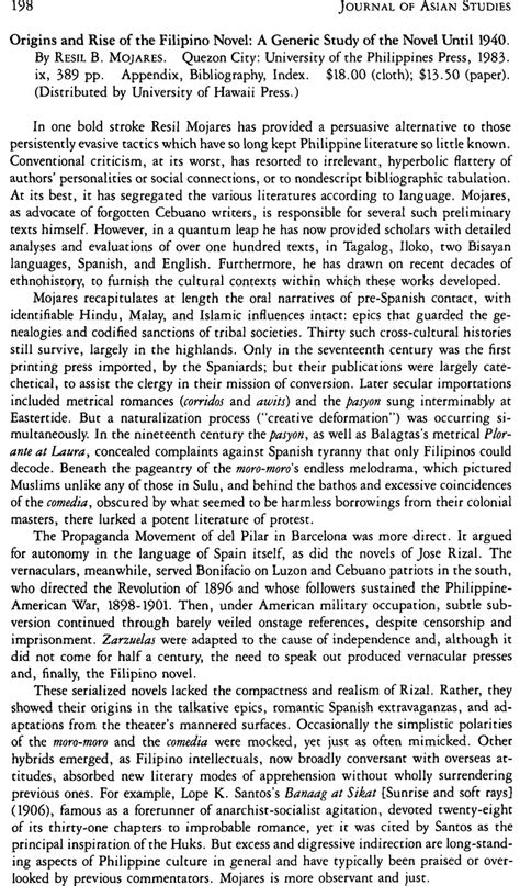 Origins And Rise Of The Filipino Novel A Generic Study Of The Novel