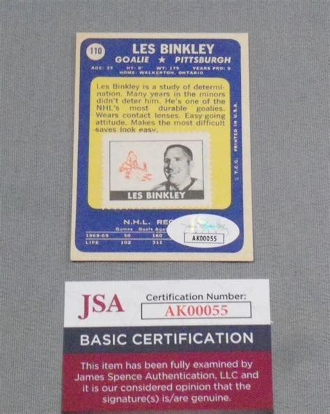 Les Binkley Pittsburgh Penguins Signed Topps Hockey Card W