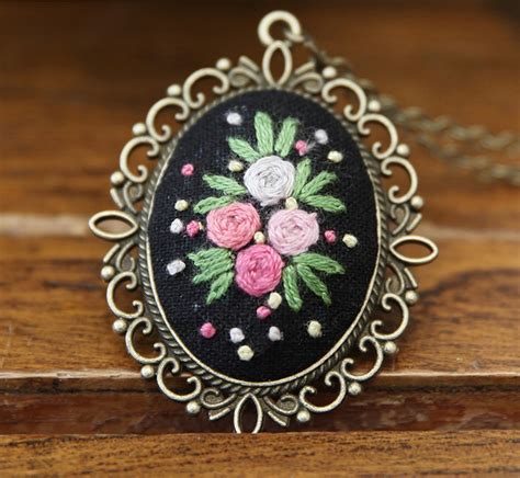 Embroidery Necklace Kit Beginnermodern Floral Beginner Hand Embroidery