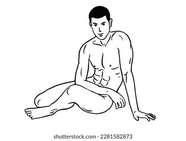 Outline Muscular Naked Man Vector Illustration Stock Vector Royalty