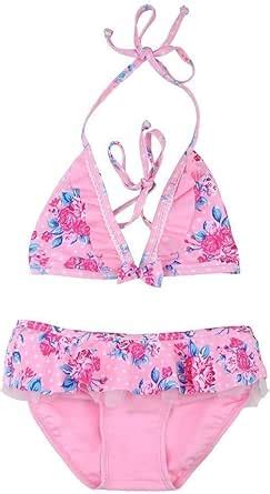 Amazon Sun Emporium Big Girls Pink Vintage Rose Print Frill Pc Bikini Set Clothing