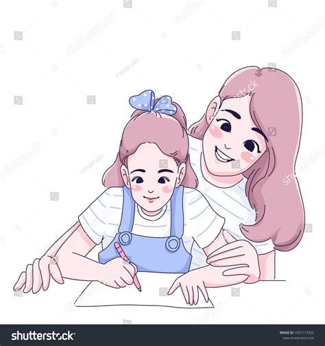 Mother Daughter Illustration Design Vector เวกเตอร์สต็อก ปลอดค่า