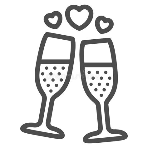 Sparkling Champagne Glasses Thin Line Icon Two Clinking Glasses Vector