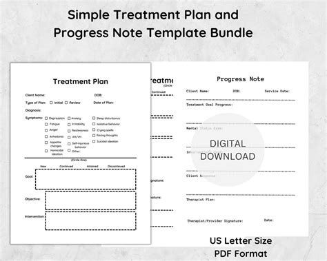 Simple Treatment Plan And Progress Note Templates For Therapists Bundle Etsy