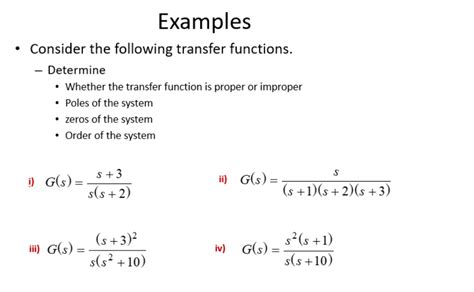 Solved Examples Consider The Following Transfer Functions Chegg