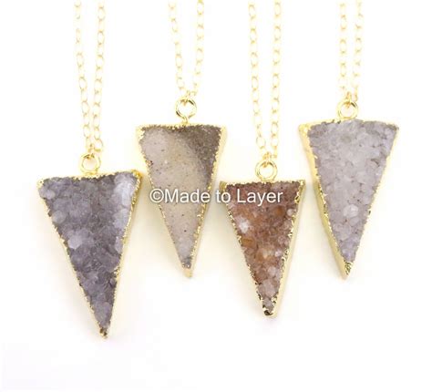 Druzy Stone Geode Necklace Drusy Triangle Druzy Necklace Etsy