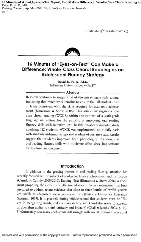 Pdf 16 Minutes Of Eyes On Text” Can Make A Difference Whole Class