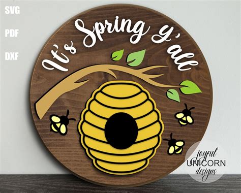 It S Spring Y All Door Hanger Svg Spring Round Sign Svg Honey Bee