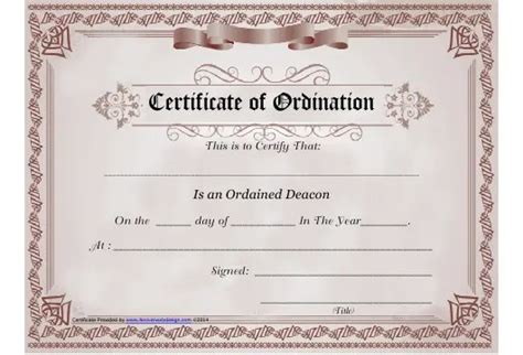 Printable Pastor Ordination Certificate Free Printable Templates