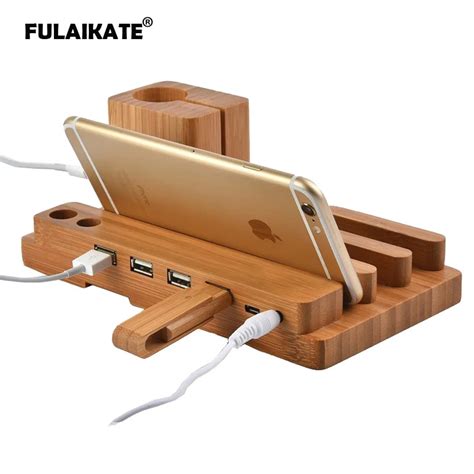 Fulaikate Soporte De Escritorio De Madera De Bamb Para Iphone X