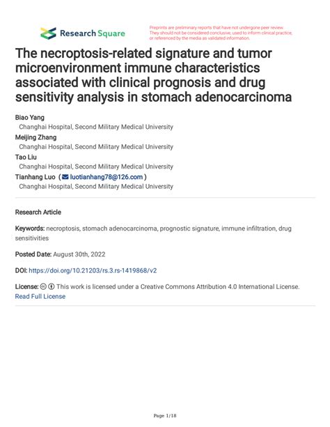 Pdf The Necroptosis Related Signature And Tumor Microenvironment