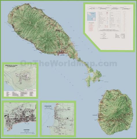 Large Detailed Topographic Map Of Saint Kitts And Nevis Tropical