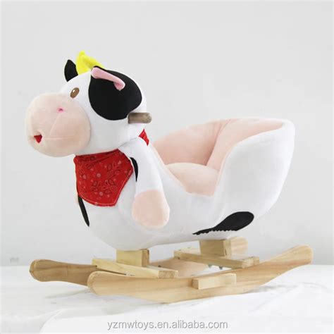 Baby Plush Rocking Chair Wooden Base Plush Cow Animal Rocking Chair