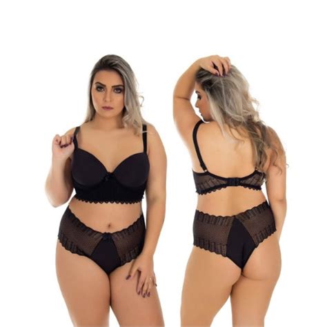 Kit 5 Conjuntos Lingerie Plus Size Reforçado Poliamida Renda Tamanho