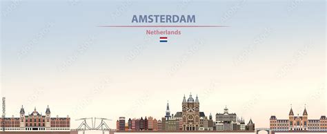 Amsterdam city skyline on colorful gradient beautiful daytime ...