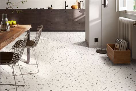 Fliese Terrazzo Optik Steinoptik weiß kalibriert Deconcrete Medium