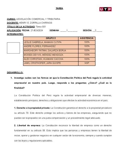 Tarea S01 Legislación comercial y tributaria TAREA CURSO