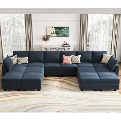 HONBAY Velvet Sectional Sofa Reversible Sleeper Sofa Modular Couch For