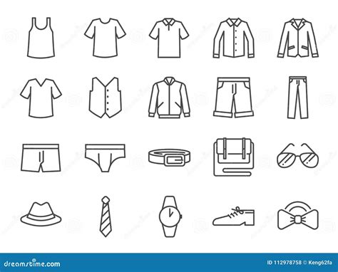 Men Clothes Flat Line Vector Simple Linear Symbols Of Male Basic Main