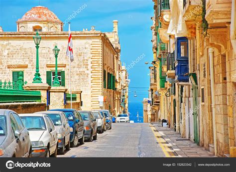 Valletta Street View With Dome Of Ancient Church Stock Photo By