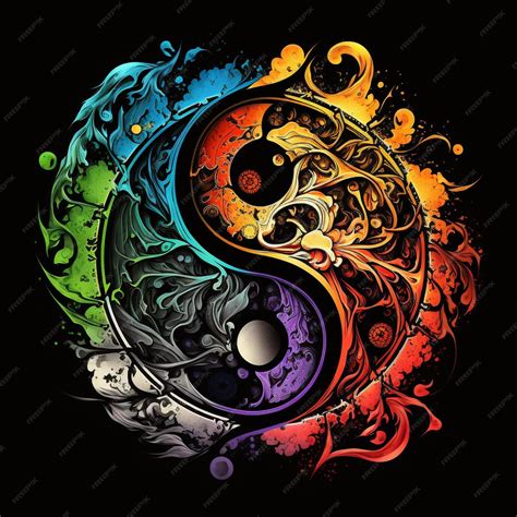 premium photo  colorful yin  symbol   dragon   word