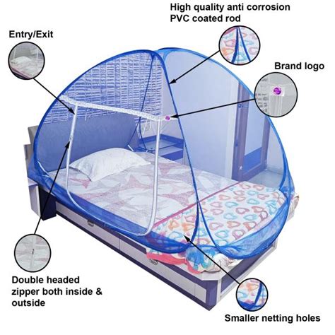 Silver Shine Tent Style Mosquito Net Blue Color Polyester Foldable For