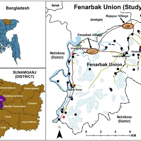 Location map of the study villages in Fenarbank Union of Sunamganj ...