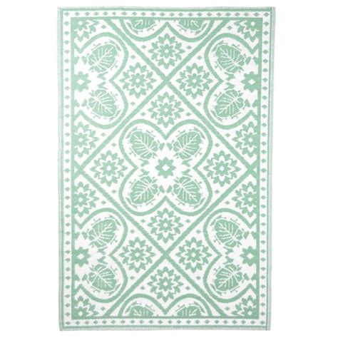 Tapis D Ext Rieur X Cm Tuiles Vert Et Blanc Sur Jardinao