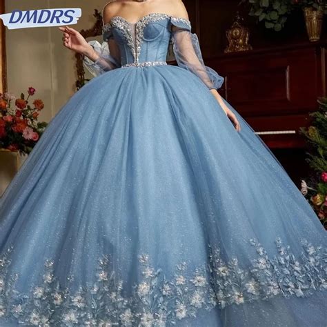 Sweetheart Sky Blue Shiny Quinceanera Dress Party Gown Princess Lace