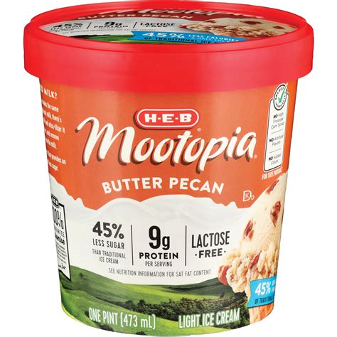 H E B Mootopia 9g Protein Lactose Free Light Ice Cream Butter Pecan