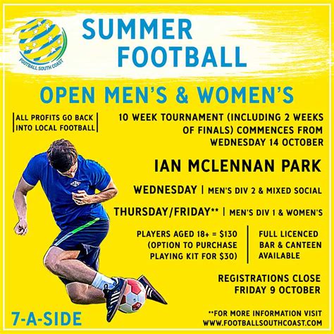 Open Mens And Womens Summer Football 2020 Football South Coast