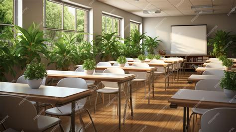 Premium Ai Image Bright And Airy White Classroom Interior