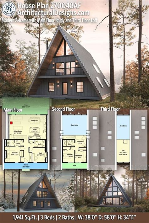 Plan Af Modern A Frame With Main Floor Study And Third Floor