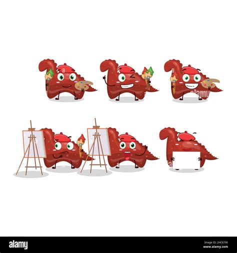 Artistic Artist Of Red Dinosaur Gummy Candy Cartoon Character Painting