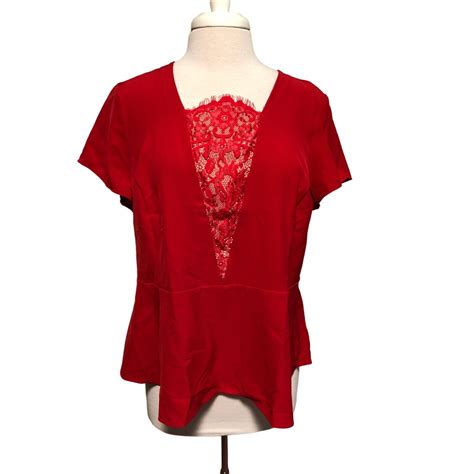 Lane Bryant Red Short Sleeve Peplum Blouse 14 Ebay