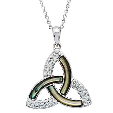 Irish Necklace Sterling Silver Swarovski Crystal And Abalone Trinity