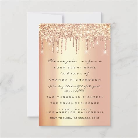 Spark Glitter Drips Coral Gold Bridal Sweet 16th Invitation Zazzle