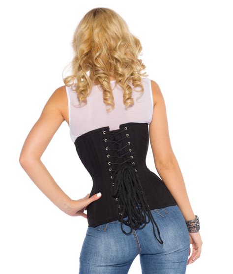 Jolie Black Cotton Corset Steel Boned Underbust Corset Glamorous