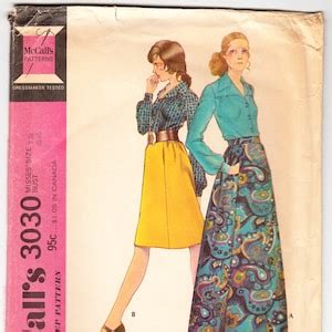 Vintage 1971 Mccall S 3030 Sewing Pattern Misses Skirt And Blouse Size