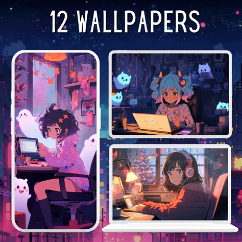 12 Lofi Study Girls Wallpaper Bundle, Lofi Wallpaper,desktop Wallpaper ...