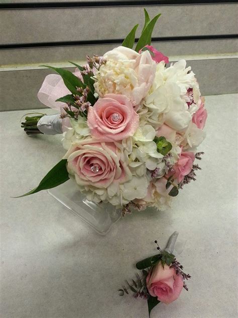 Pink And White Prom Bouquet And Matching Pink Boutonniere White