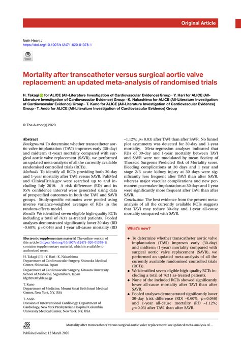 Pdf Mortality After Transcatheter Versus Surgical Aortic Valve