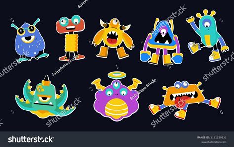 Collection Cute Monster Stickers Stock Vector (Royalty Free) 2181329833 ...