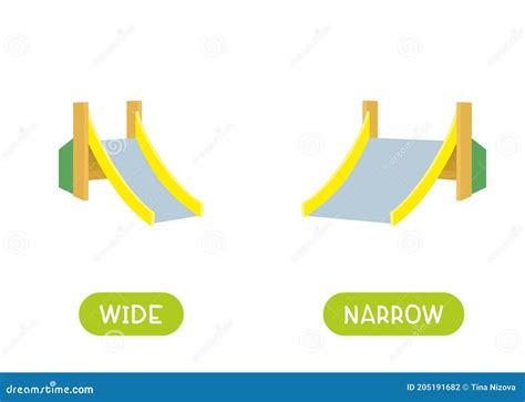 antonyms concept wide  narrow educational flash card stock vector