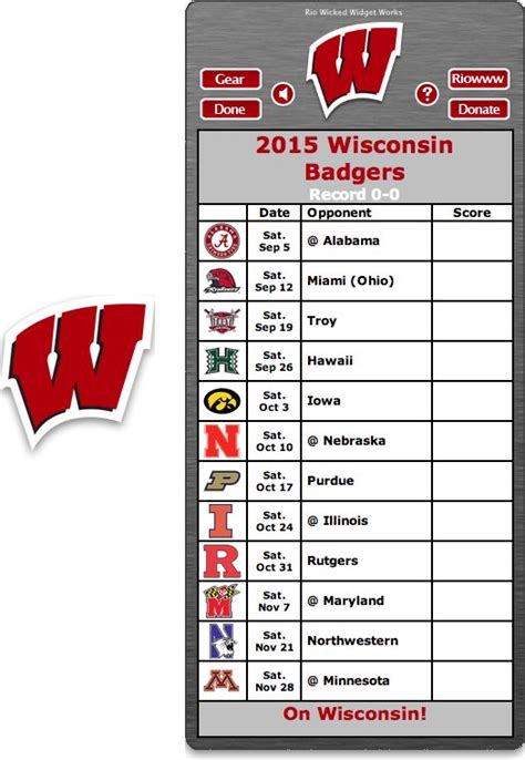 Wisconsin Badgers Football Printable Schedule