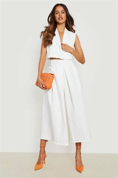 Pleat Front Wide Leg Tailored Culottes Boohoo Uk