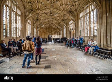 Oxford, UK - August 14, 2015: Interior of Bodleian Library with ...