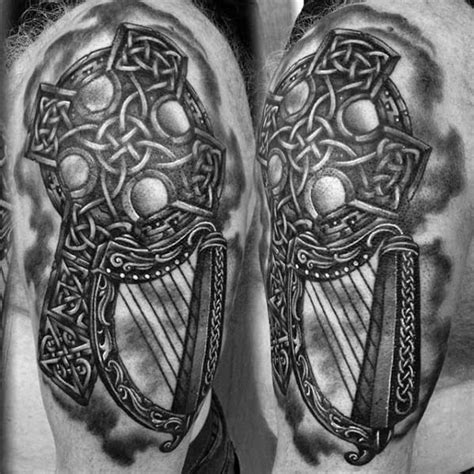 60 Harp Tattoo Designs For Men - Musical Instrument Ink Ideas