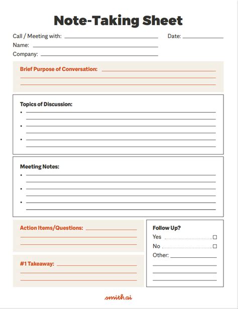 Note Taking Sheet Template Templates Printable