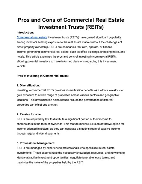 Pros And Cons Of Commercial Real Estate Investment Trusts Reits By Karthi Keyan Issuu